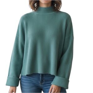 Worthington Cropped Green Mock Turtleneck Sweater Size L NWT